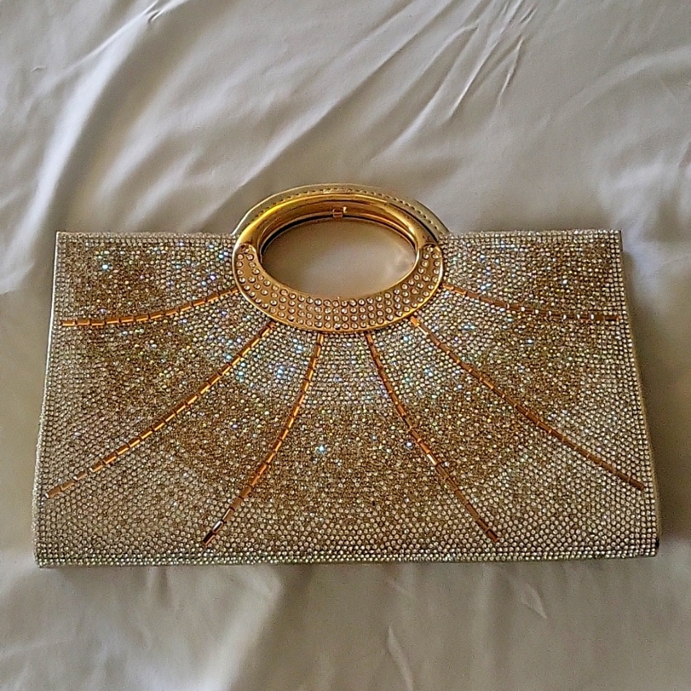 Clutch Purse Removable Strap Rhinestones & Gold 💎💛